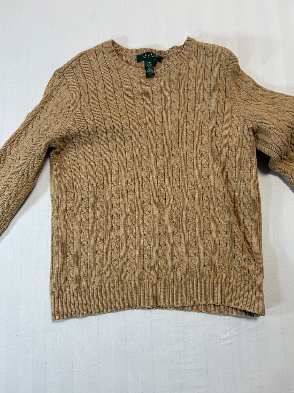Lauren Ralph Lauren Cable Knit Sweater Camel 100% Cotton Preppy